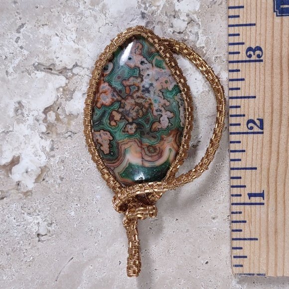Copper Wire Wrapped Stone Pendant - Picture 4 of 4